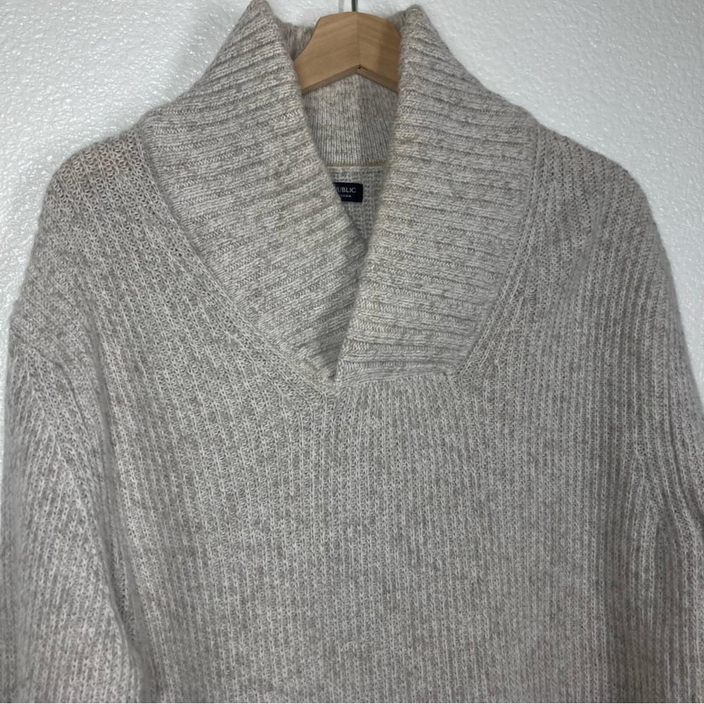 Banana Republic Mens Wool Sweater Italian Yarn Small oversize Cream Shawl Collar - Picture 5 of 14